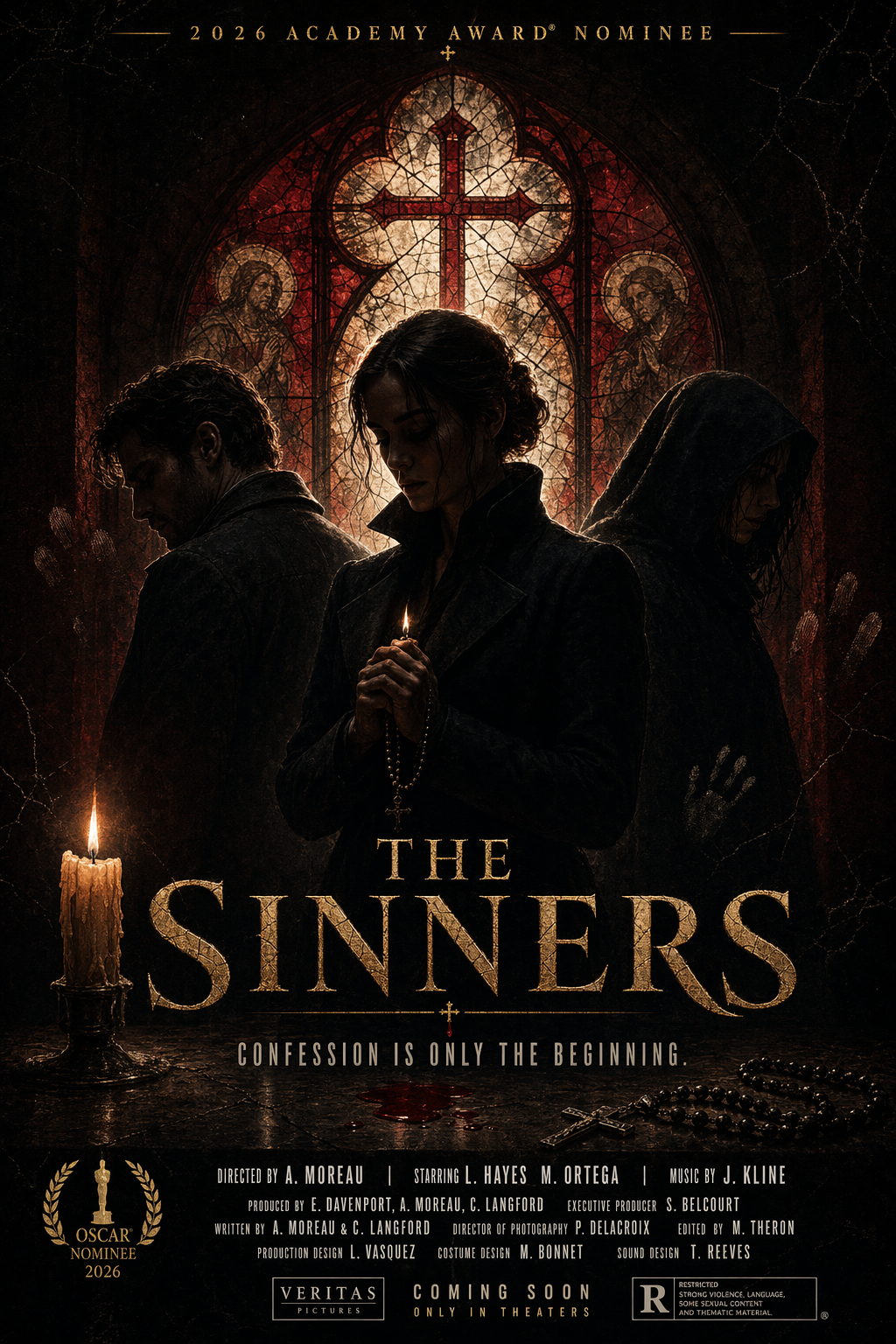 Design a visually stunning film poster for the 2026 oscar nominated movie "The Sinners".