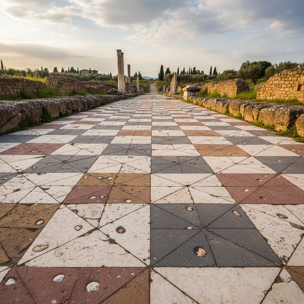 Pythagorean pattern tiles on a Roman road.