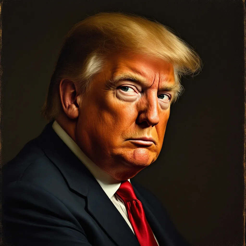 Donald Trump portrait in Leonardo Da Vinci Style, serious look, looking away from the camera.