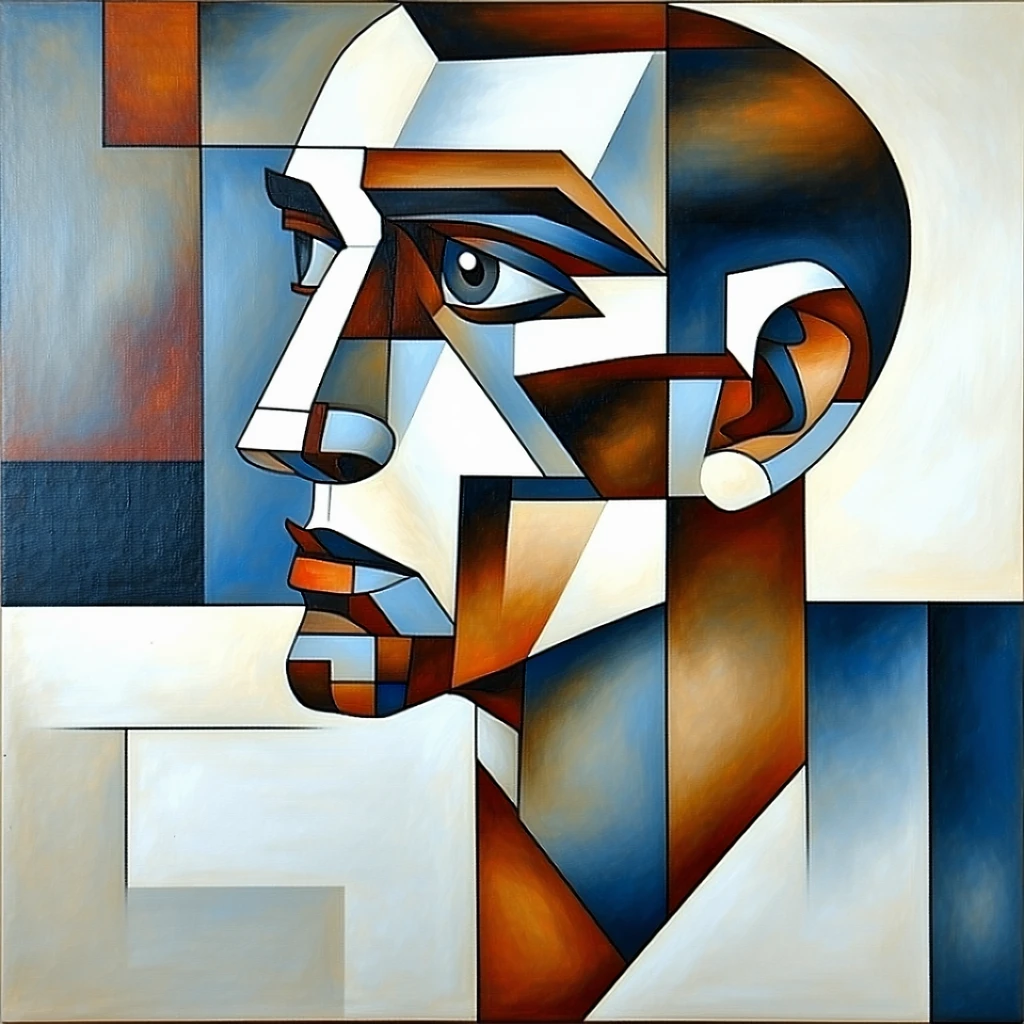 Portrait of a man in cubism style.