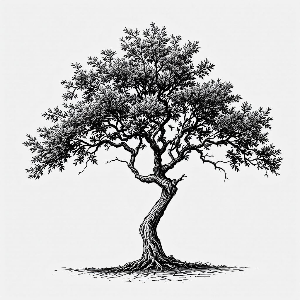 oak tree drawn in line only