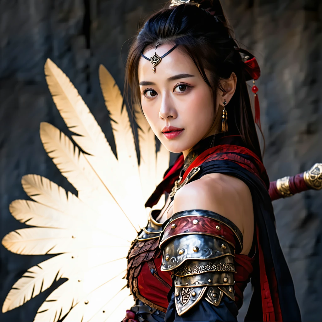 beautiful woman with glaive, painting