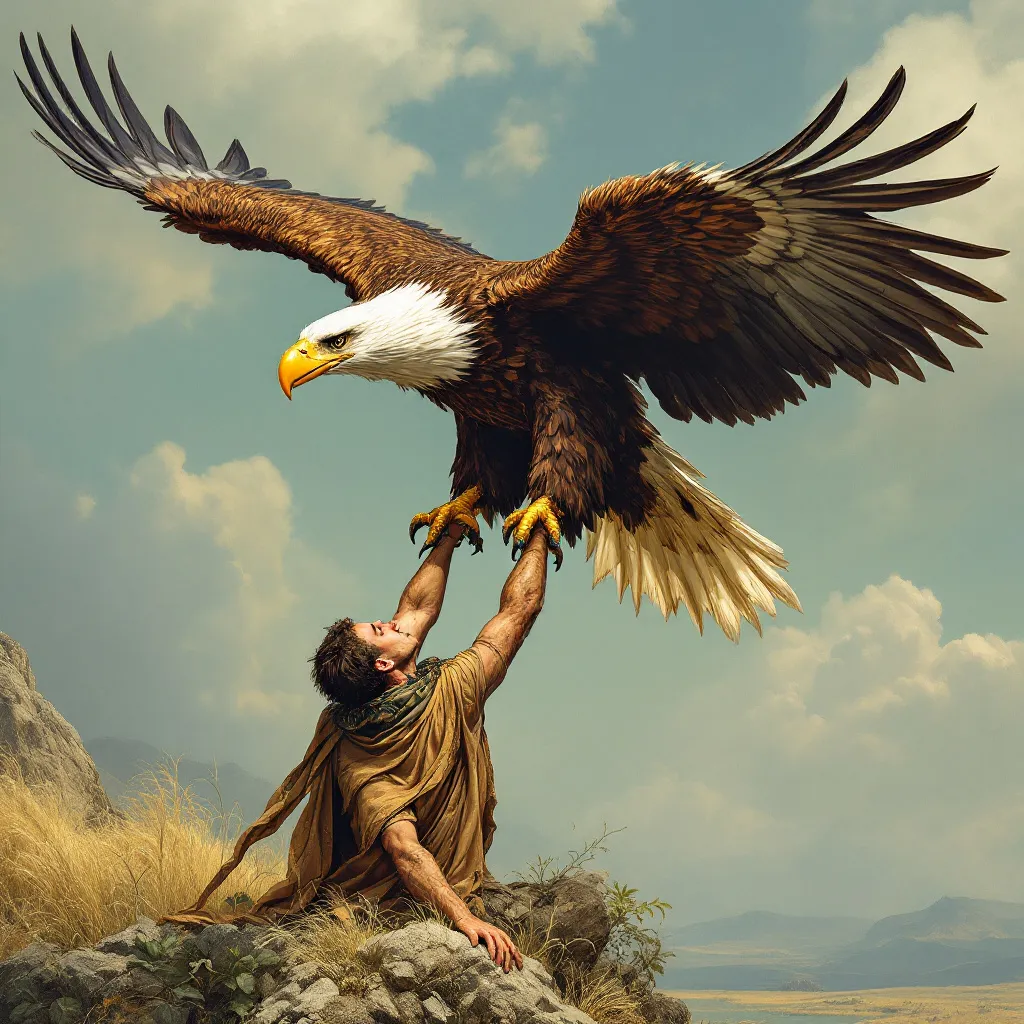 an eagle lifting the toupe of of final trums head