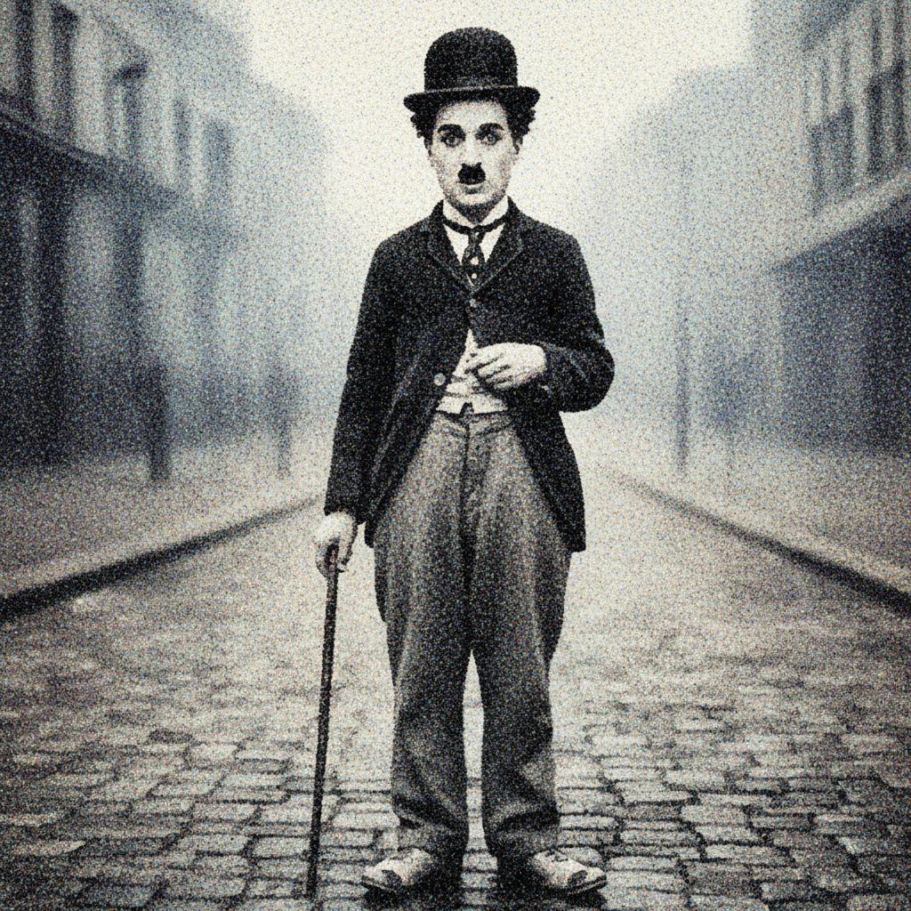 Portrait of Charlie Chaplin. Pointilism style.