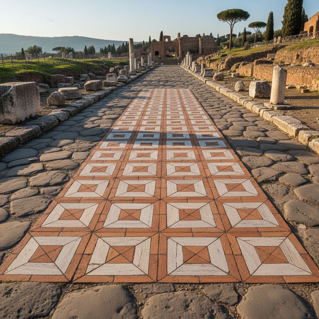 Pythagorean pattern tiles on a Roman road.