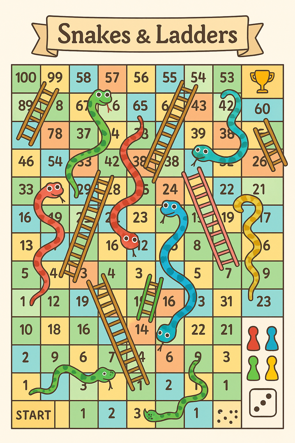 Snake and ladder board