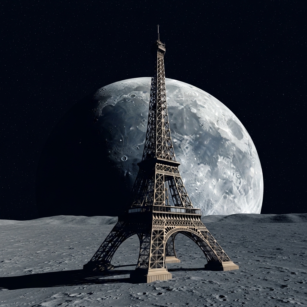 Eiffel Tower on the moon's surface