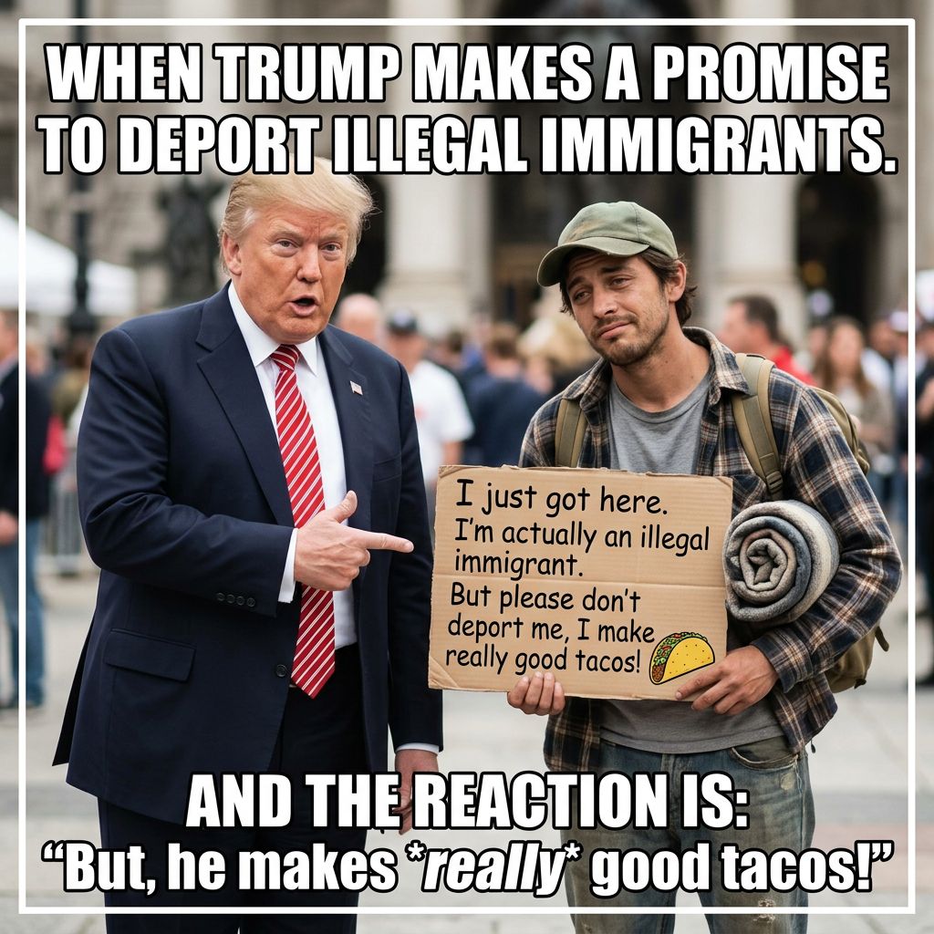 A funny meme featuring Trump and an illegal immigrant.