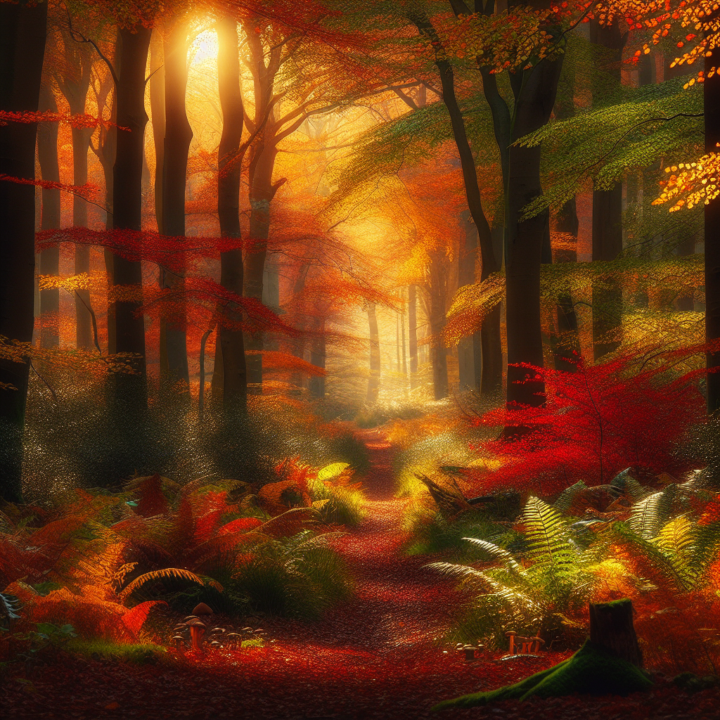 A forest in fall, various colors associated with fall season