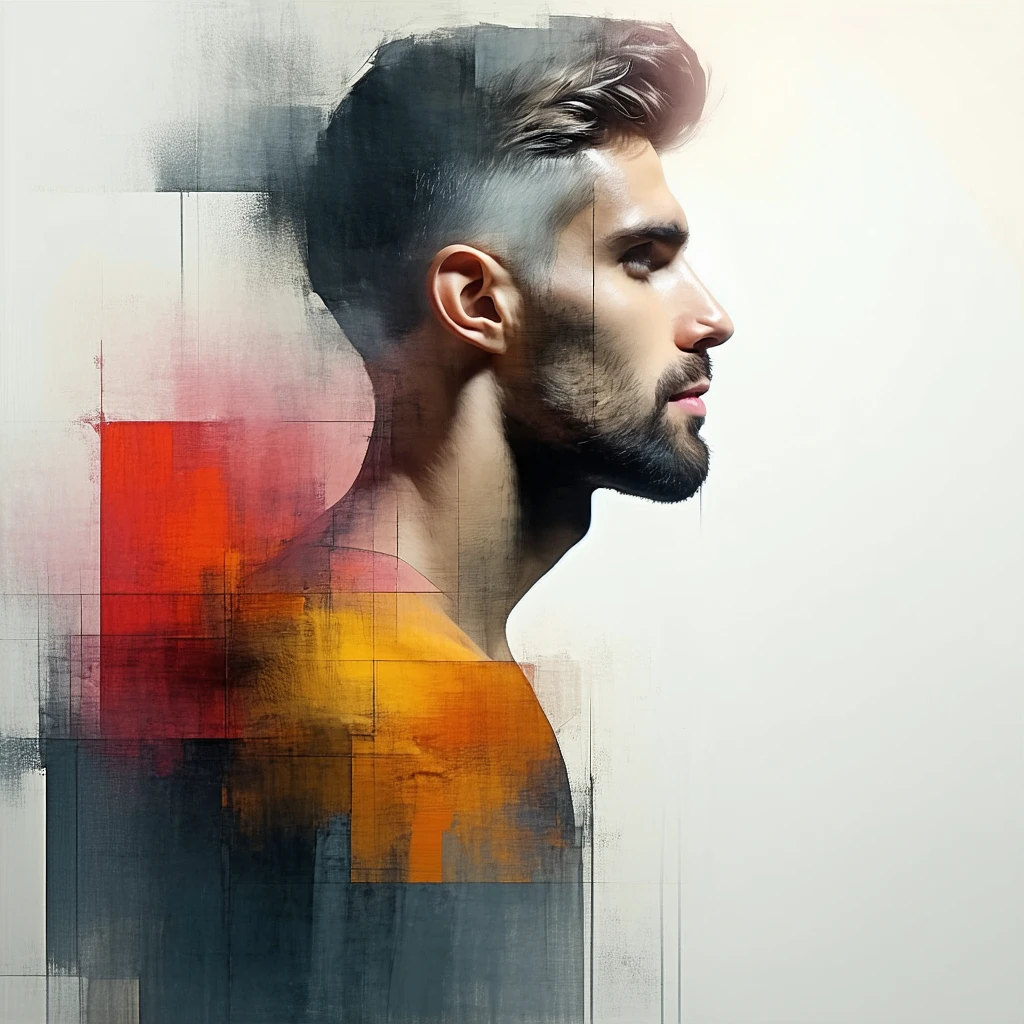 Portrait of a man in abstract art style.