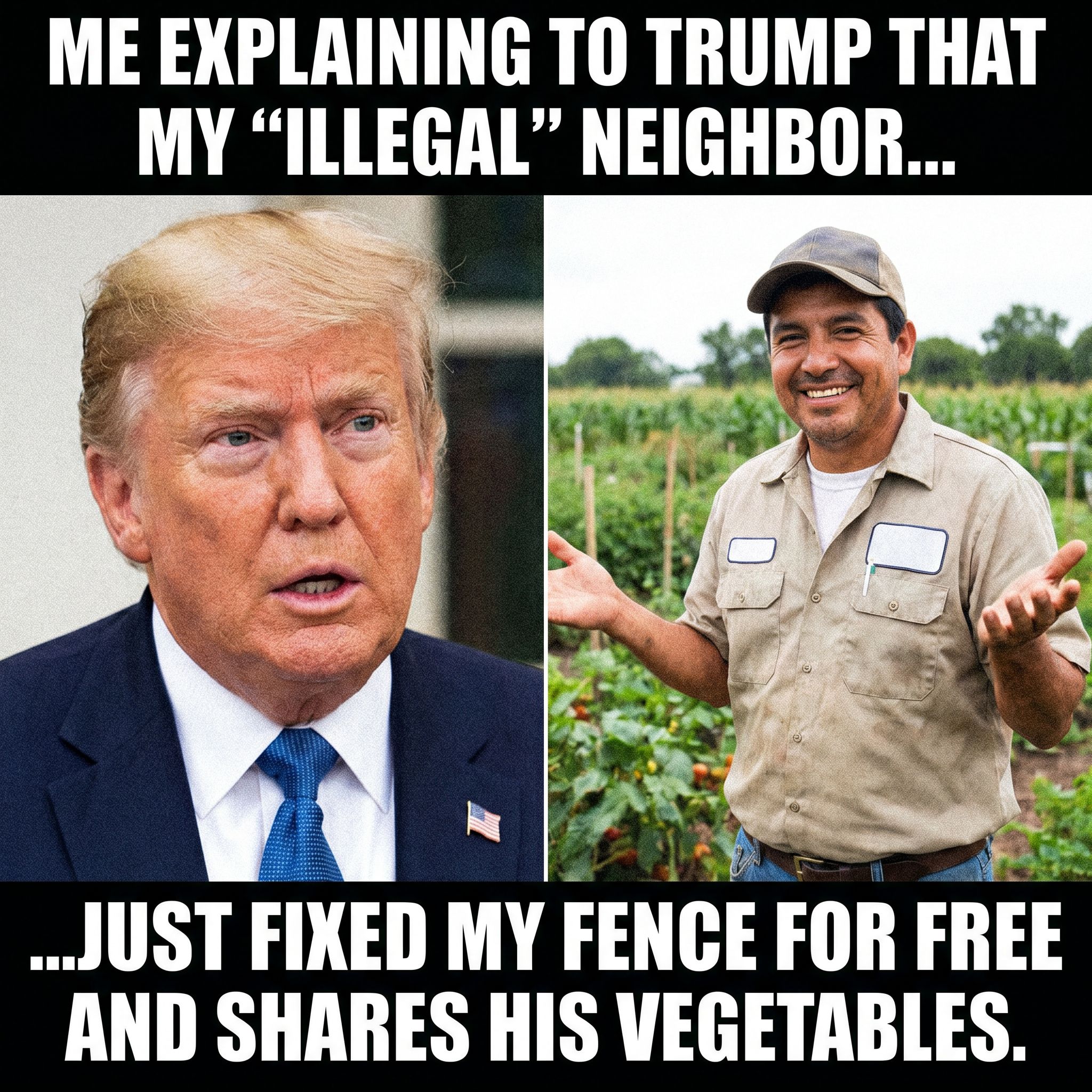 A funny meme featuring Trump and an illegal immigrant.