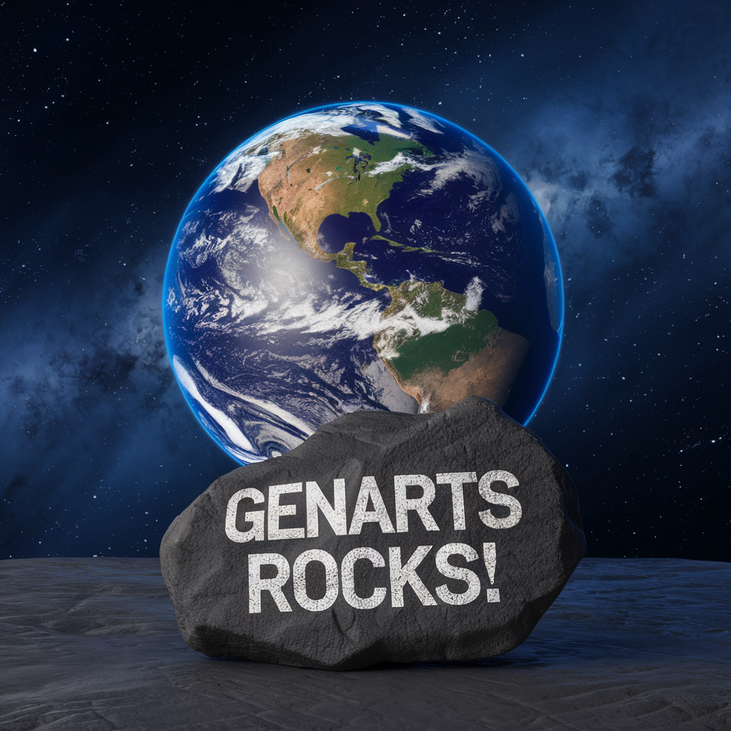 An image of the earth fro space in the background and white text in the foreground that reads "GenArts Rocks!"