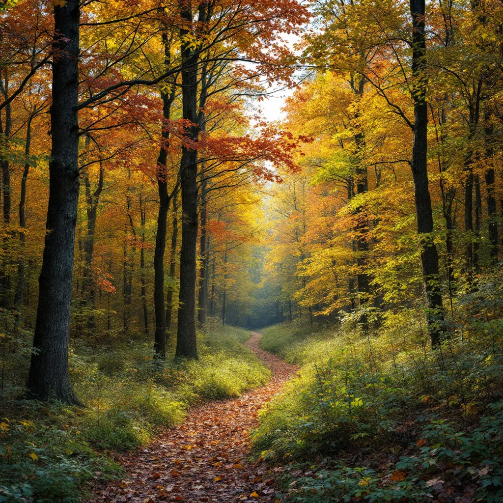 A forest in fall, various colors associated with fall season