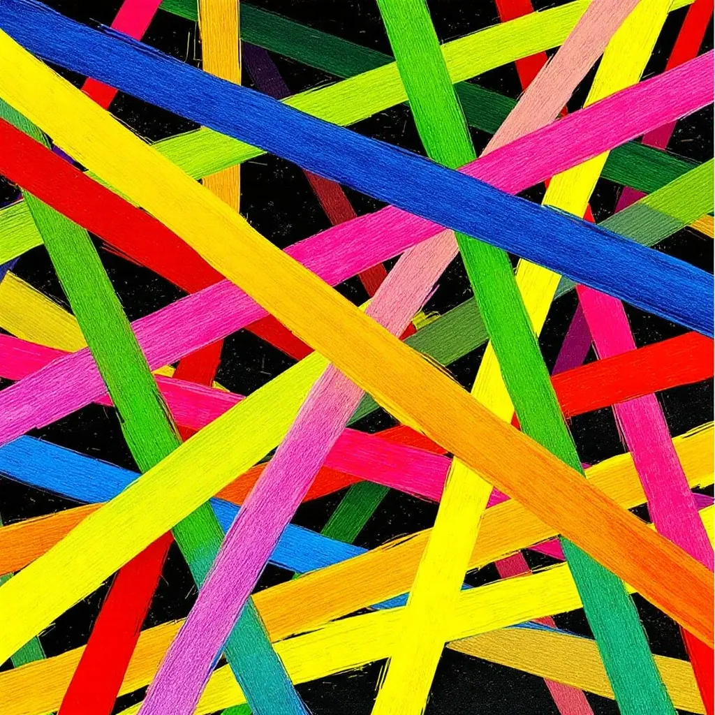 One Thousand lines in primary colors crisscrossing each other against a black background.